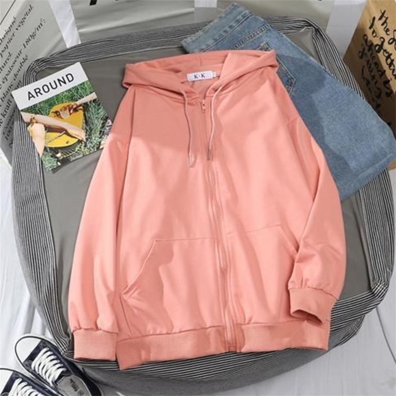 Zip Up Hoodies Women Long Sleeve Basic Sweatshirts 201209