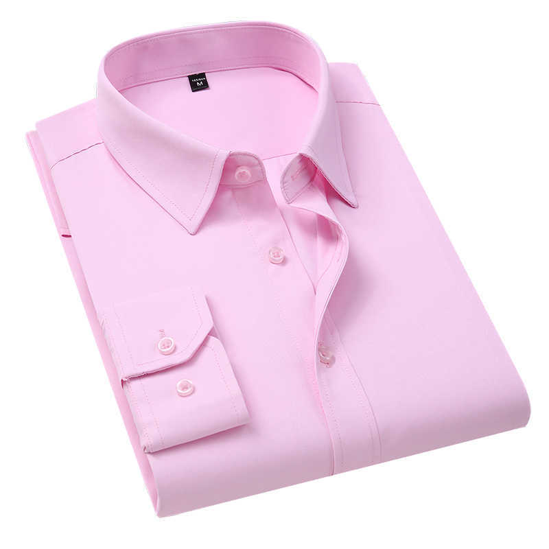 Plus Size 8XL 7XL 6XL 5XL 4XL Mens Business Casual Long Sleeved Shirt Solid Color White Black Cotton Social Dress Shirts 210714
