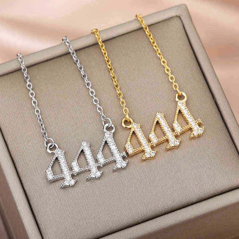 Angel Number Necklace 111 222 333 444 555 666 777 888 999 1111 Stainless Steel Chain Zircon Pendant Necklaces For Women Birthday G1206
