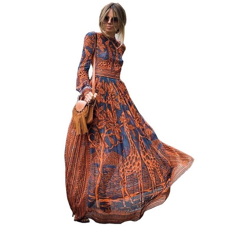 Southpire Bohemian Women Chiffon Long Dress Spring Summer Casual Beach Vestidos Female Elegant Party Dresses T200603