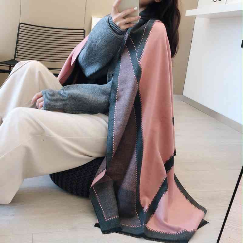 Hat Scarf Glove Setautumn and Winter Double Side Cashmere Thermal Shawl Women's V-pattern Jacquard Korean Versatile
