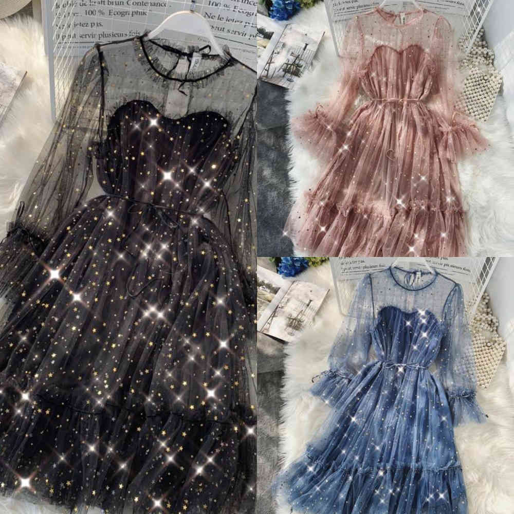 2021 New Female O-neck Stars Sequined Mesh Shiny Fairy Dress Women Elegant Bling Gauze Princess Puff Dresses Vestidos De Fiesta X0629, Black
2021 New Female O-neck Stars Sequined Mesh Shiny Fairy Dress Women Elegant Bling Gauze Princess Puff Dresses Vestidos De Fiesta X0629, Black