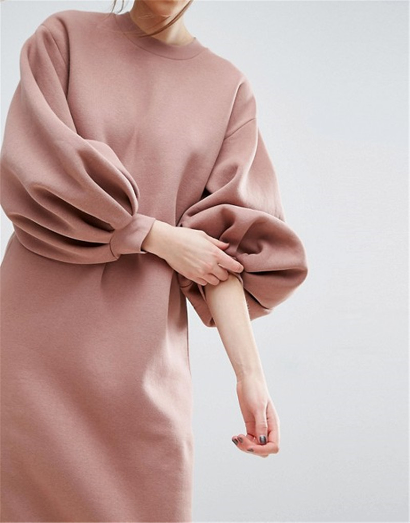 AEL Space Cotton Sweatshirt Dress Bishop Sleeve Backless Long Dresses Loose Plus Size Hight Quality Women Clothing 201204