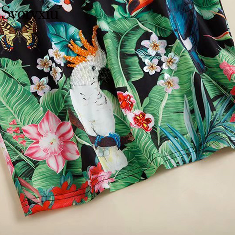 Svoryxiu Women's Summer Fashion Short Sleeve T Shirts High Quality Beaded Jungle Animal Print Plus Size Casual Tops Tees Female T200512