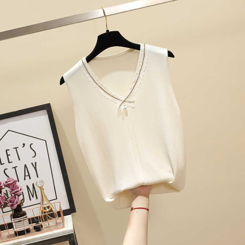 Summer V Neck Lace Stitching Knitted Women Corset Tops Office Ladies Solid Tank Top Plus Size Loose Sleeveless Ladies Tops 13597 210527, White
Summer V Neck Lace Stitching Knitted Women Corset Tops Office Ladies Solid Tank Top Plus Size Loose Sleeveless Ladies Tops 13597 210527, White