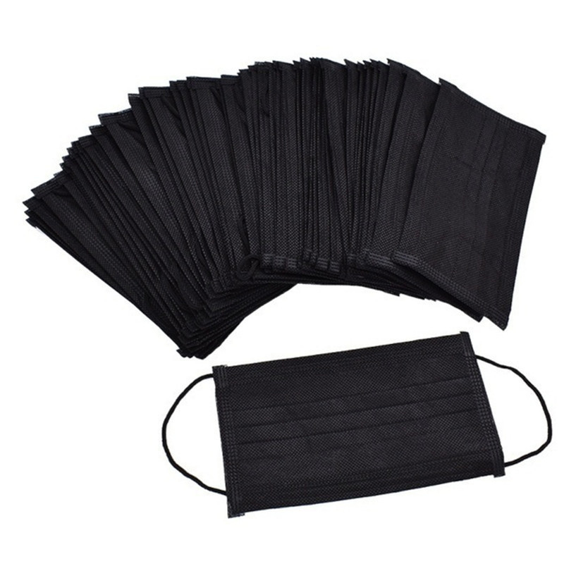 Adult Black Disposable Face Masks Breathable 3-layer Non-woven Protective Mask