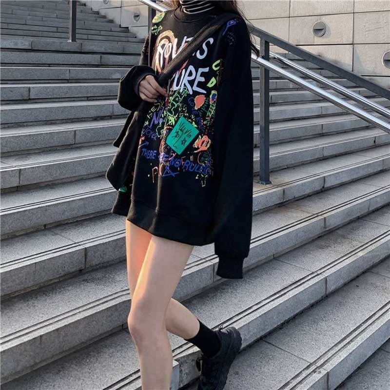 gothic hip hop pullover Streetwear Print Lady Sweatshirts Women ONeck Loose Clothes Female Autumn Hip Hop Casual Pullovers T200311