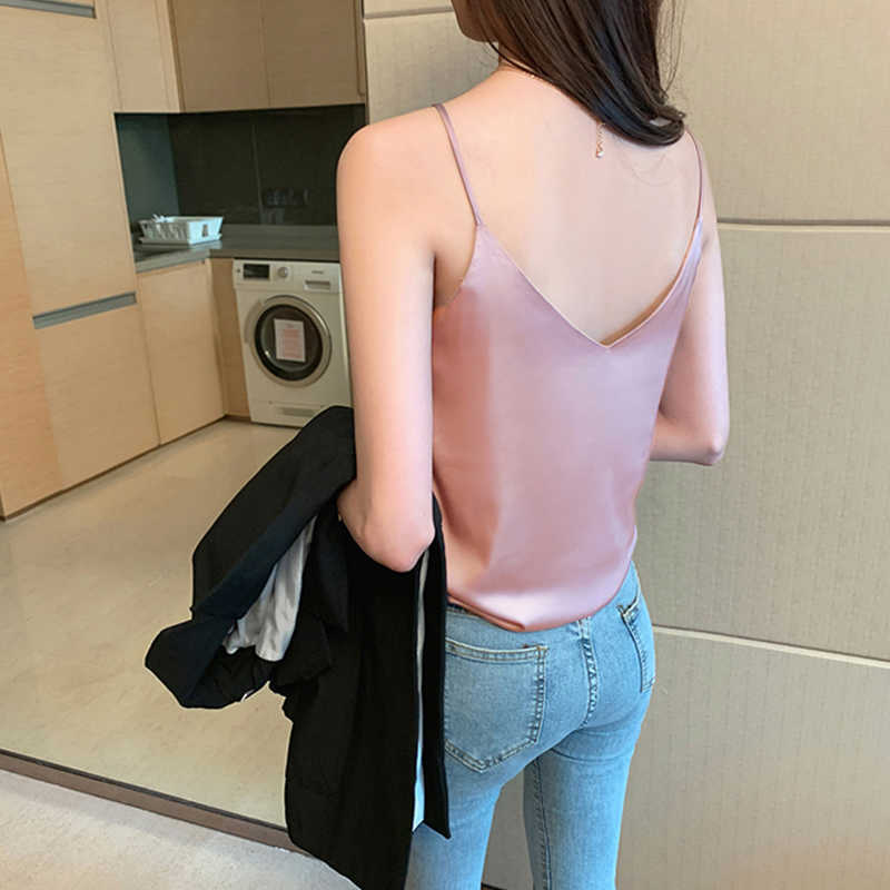 Tank Top Women Silk Halter Top Women Summer Woman V Neck Camis Vest Korean Women Streetwear Tops Plus Size Sexy Halter Shirts 210625
