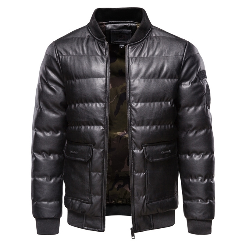 Fall Winter Cotton-padded Men's PU Leather Jacket Casual Slim Bomber Jacket Men Warm Parka Mens Winter Jackets And Coats 211204, Army green
Fall Winter Cotton-padded Men's PU Leather Jacket Casual Slim Bomber Jacket Men Warm Parka Mens Winter Jackets And Coats 211204, Army green