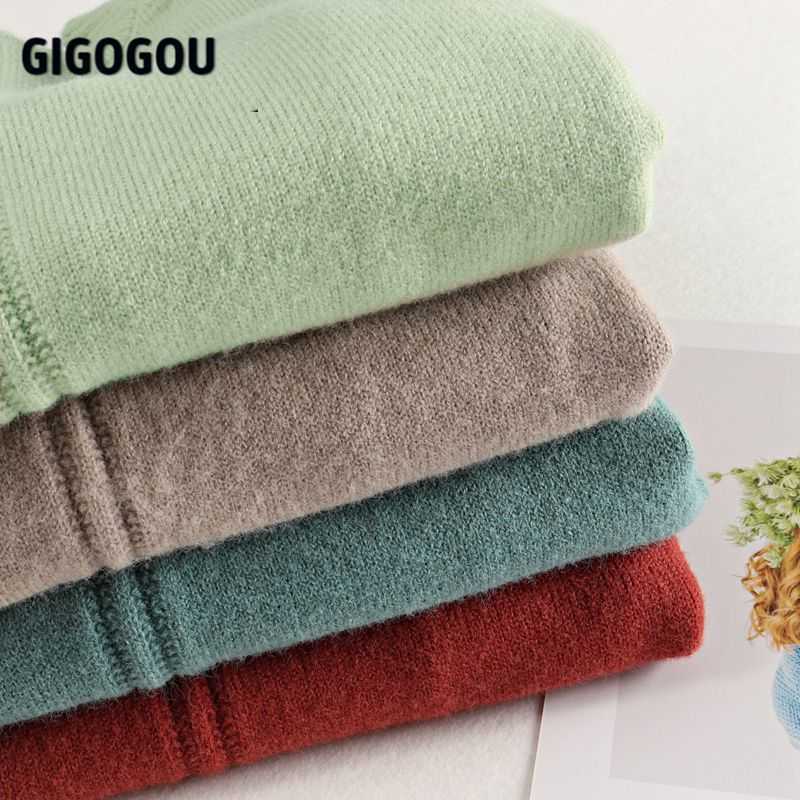 GIGOGOU Vertical Stripe Women Sweaters Thick Warm Cashmere Turtleneck Casual Loose Knit Pullovers Sweater Soft Female Jumper Top 210918