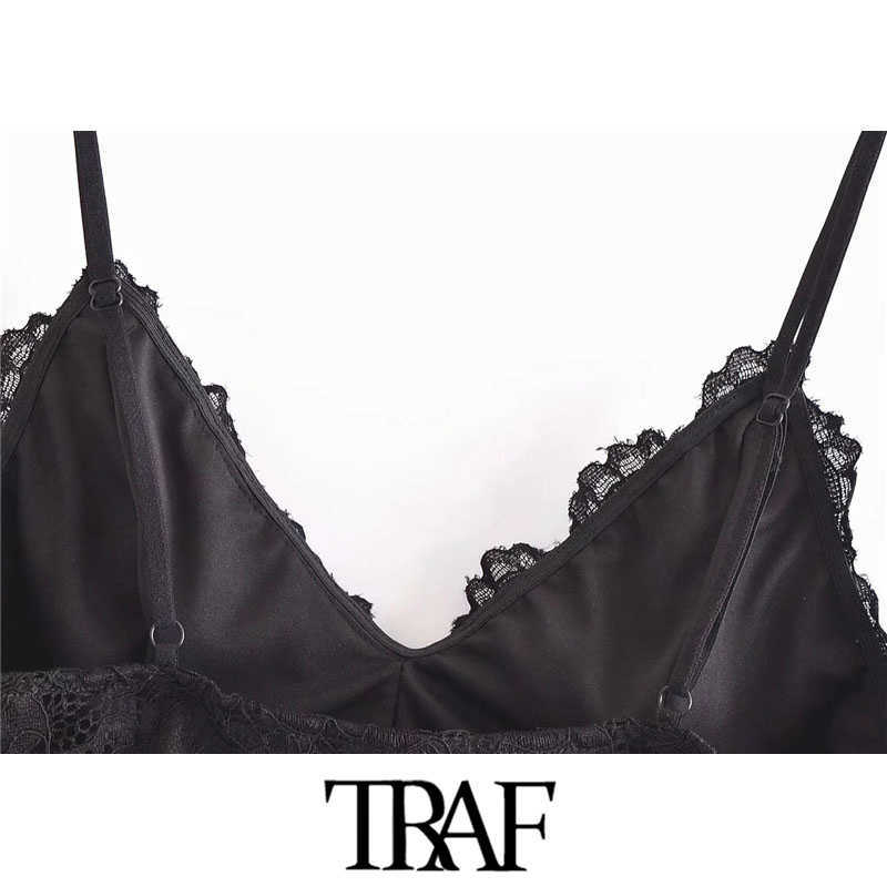 TRAF Women Sexy Fashion With Lace Cropped Tank Tops Vintage Backless Thin Adjustable Straps Female Camis Mujer 210625