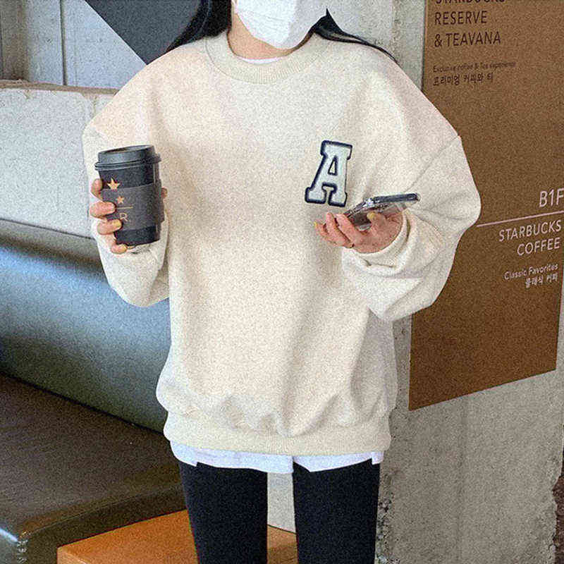 Nomikuma Causal Letter Fleece Thicken Pullover Sweatshirt Korean Autumn Winter Women Hoodies Long Sleeve Top Jumpers 6D611 211109