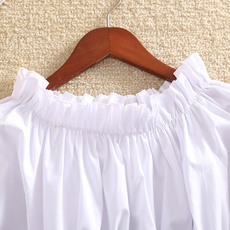 Sweet Blouse Women Short Shirt Crop Top Slash Neck Off-shoulder Patchwork Elastic Waist Ruffles Top Lantern Sleeve Japan T95291 210225