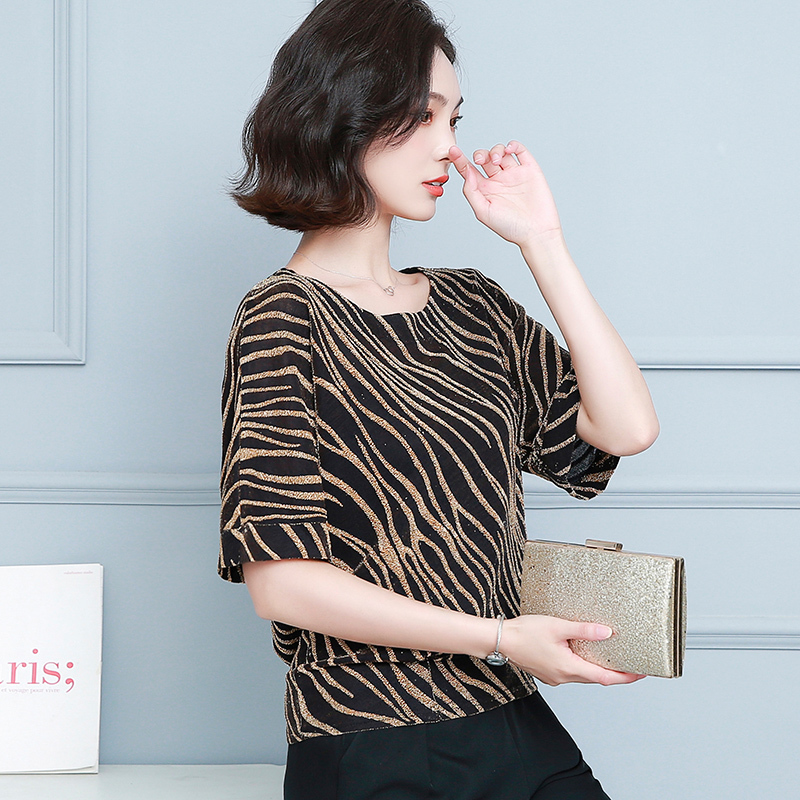 2021 Summer Short Sleeve Striped Blouse Women Cotton Casual O Neck Plus Size Women Shirt Ladies Pullover Tops Blusas Mujer 10126 210225