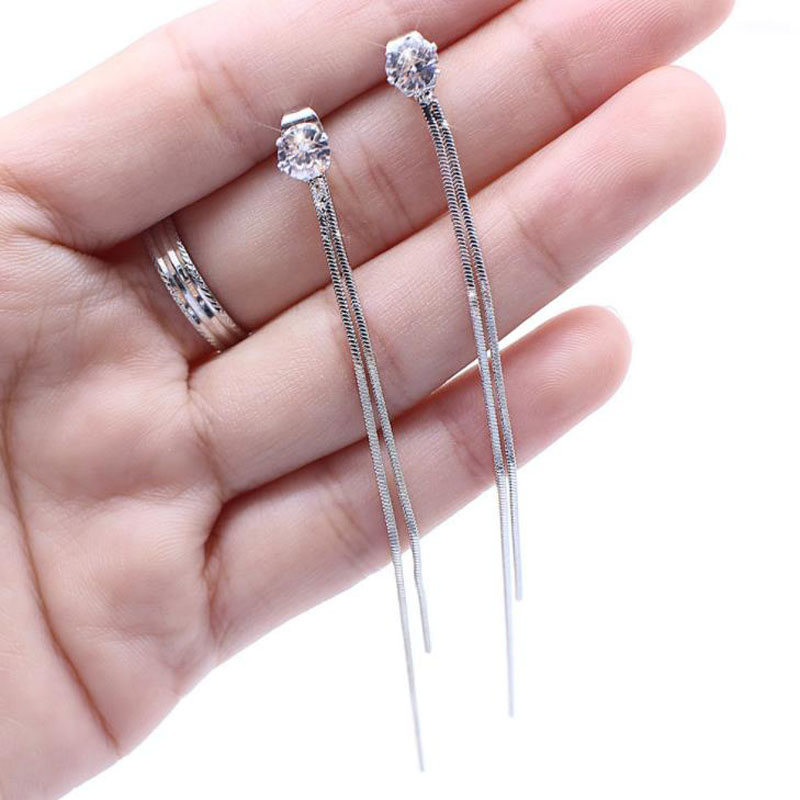 Long Crystal Tassel Gold Color Dangle Earrings for Women Wedding Drop Earing Fashion Jewelry Party Gifts