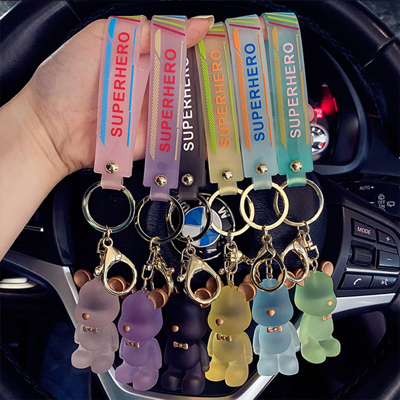 Trendy Transparent Bow Tie Bear Key Chain Women Cute Animal Keychain Lanyard Bag Charms Car Keyring Holder Jewelry Wholesale