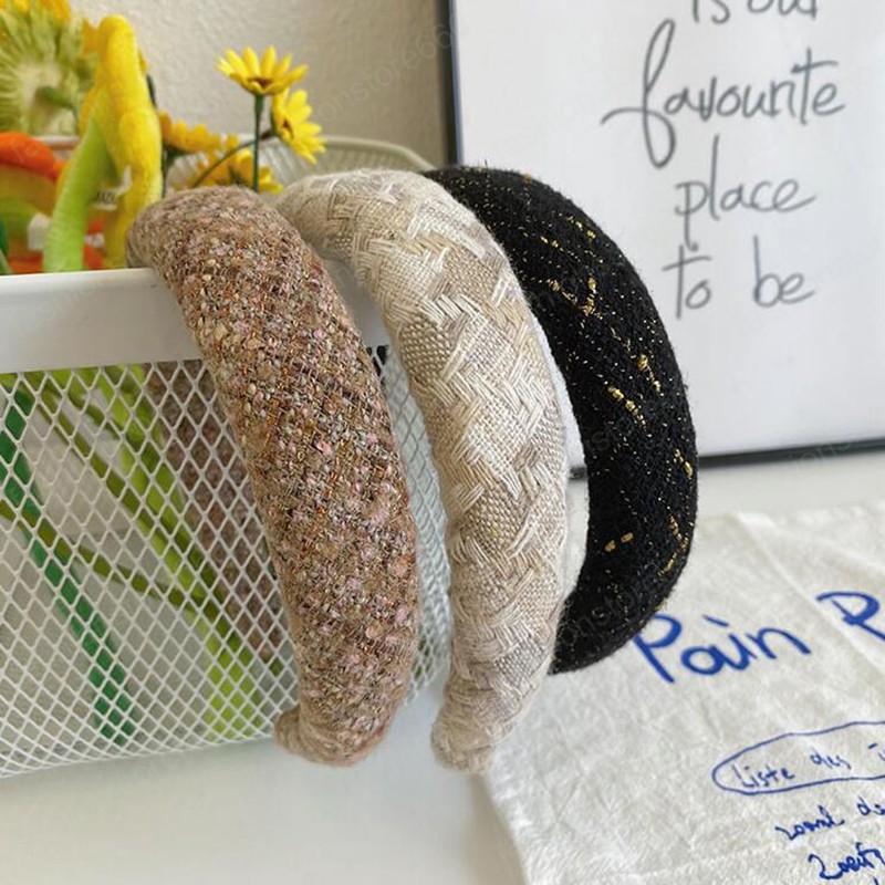 Vintage Women's Headwear Sponge Wide-brimmed Headband Cotton&Linen Hairband Adult Hair Accessories Autumn