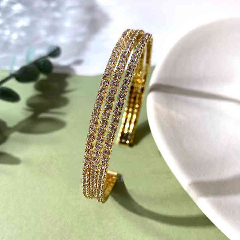 Charm Bracelets 2021 Micro Diamond Inlaid Exquisite Shining Star Three C-shaped Open Bracelet