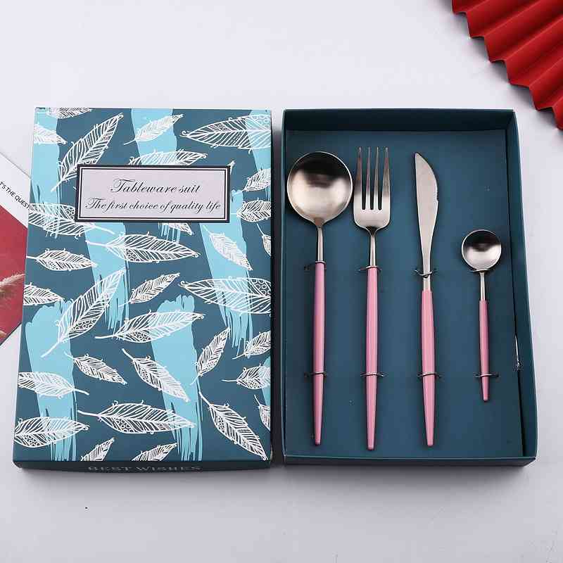 304 stainless steel Portuguese tableware knife, fork, four piece set coffee spoon chopsticks Western Food Gift Set
304 stainless steel Portuguese tableware knife, fork, four piece set coffee spoon chopsticks Western Food Gift Set