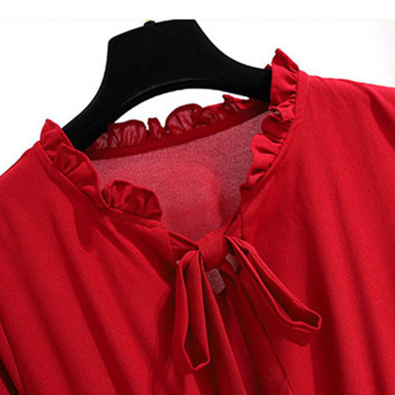 Solid Color Long Women Dress Vintage Elegant Bow Collar Shirt Dress Ladies Long Sleeve Autumn Winter Casual Dresses 210309