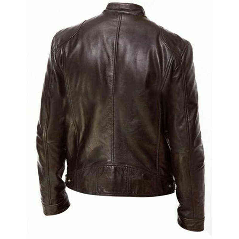 Autumn Men's Casual Fashion Stand Collar Slim PU Leather Jacket Solid Color Leather Jacket Men Anti-wind Motorcycle 211106