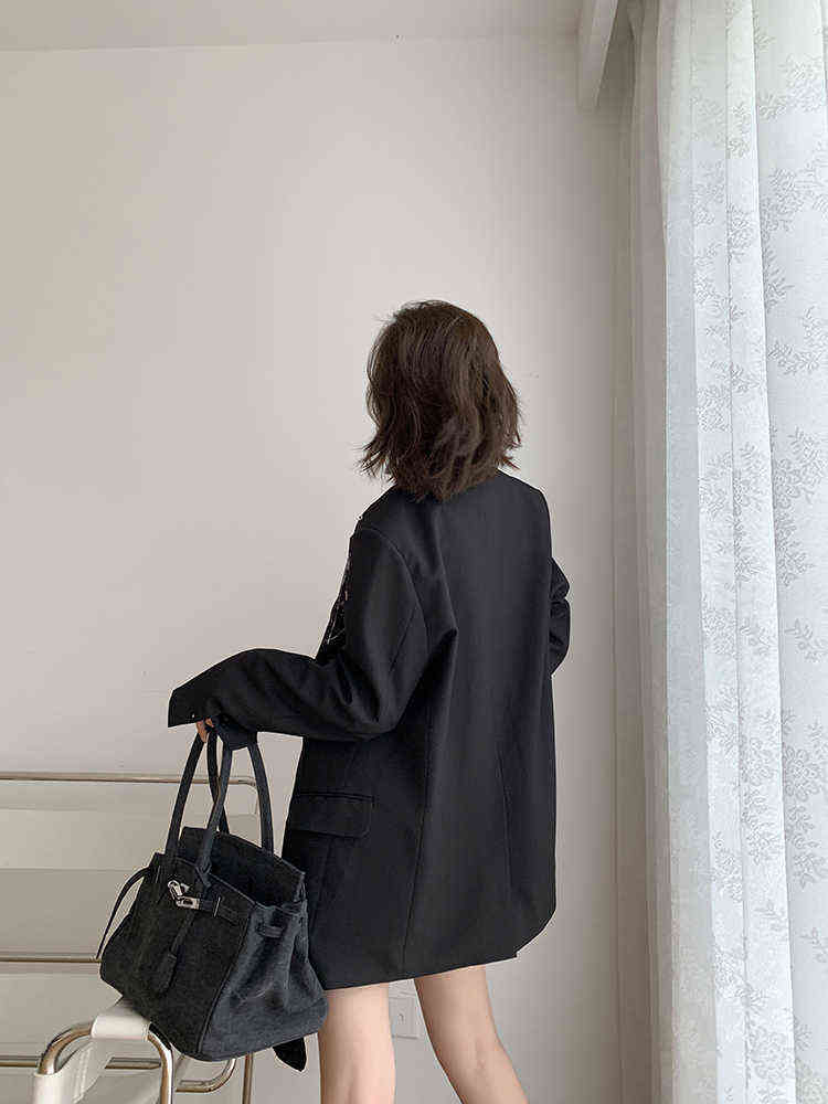 Fashion Women's Blazer Long Sleeve Niche Splash-ink Printed Casual Black French Suit Jacket Autumn 211122