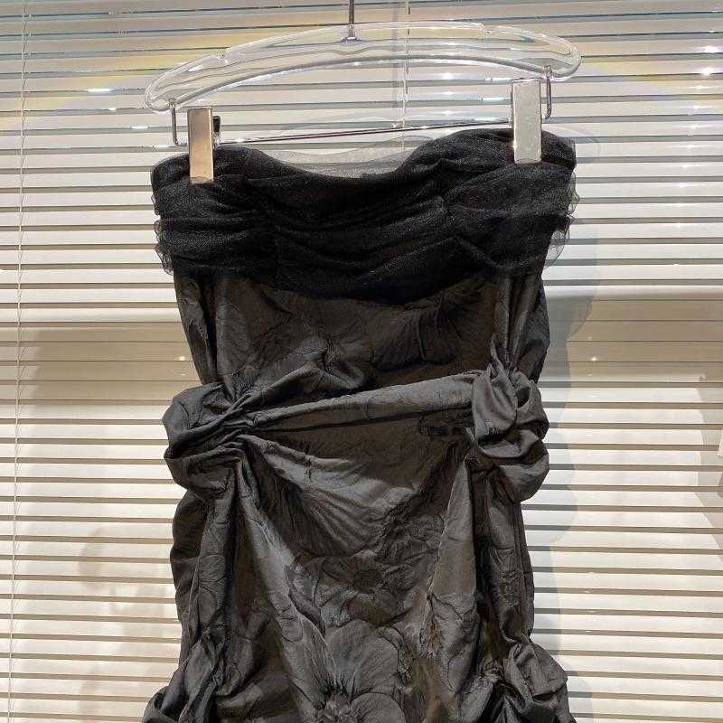 DEAT Women Black Pleated Personality Dress Strapless Sleeveless Arrivals Lady Sexy Fashion Spring Summer 11D490 210709