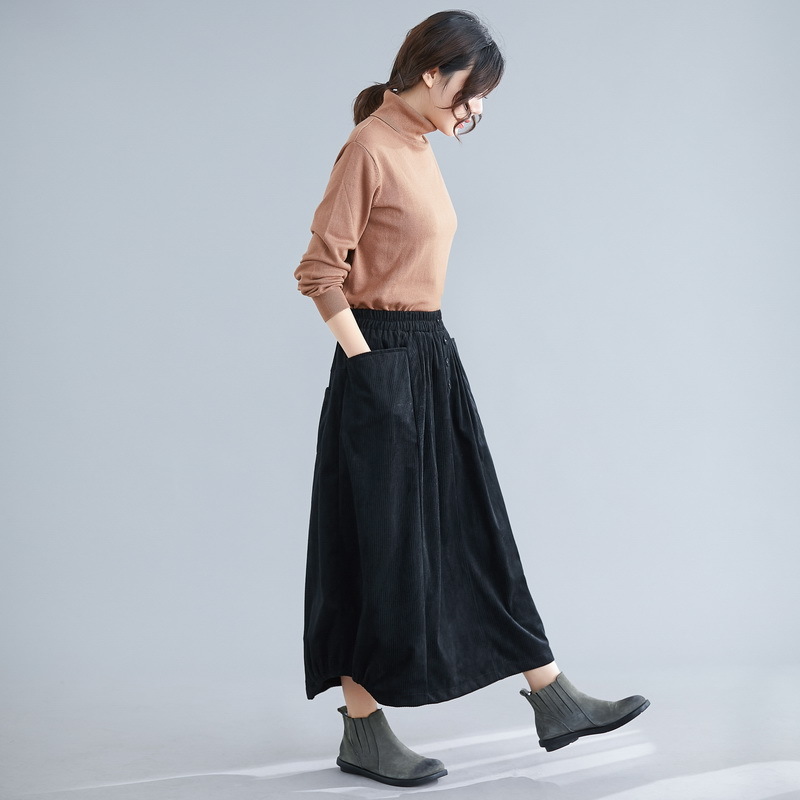 corduroy plus size vintage 2021 high waist clothes autumn winter casual loose long skirts womens skirt women streetwear 210309