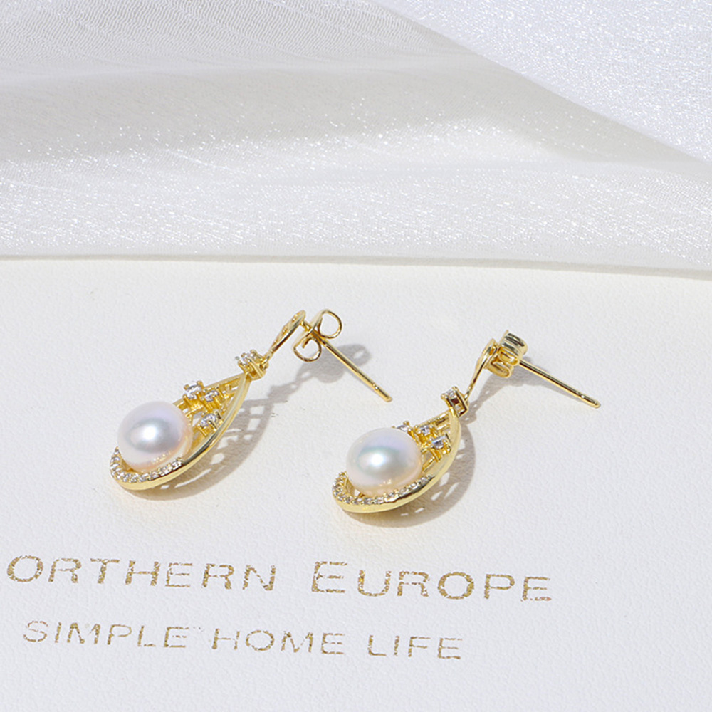 Waterdrop S925 Pearl Dangle Earring 18K Real Gold Plated Prevent Allergy Earrings for Women Gril Gift Freshwater Natural Pearls