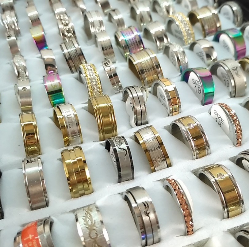 bulk 100pcs women ring set stainless steel gold silver couple black rings men jewelry gift wedding band party