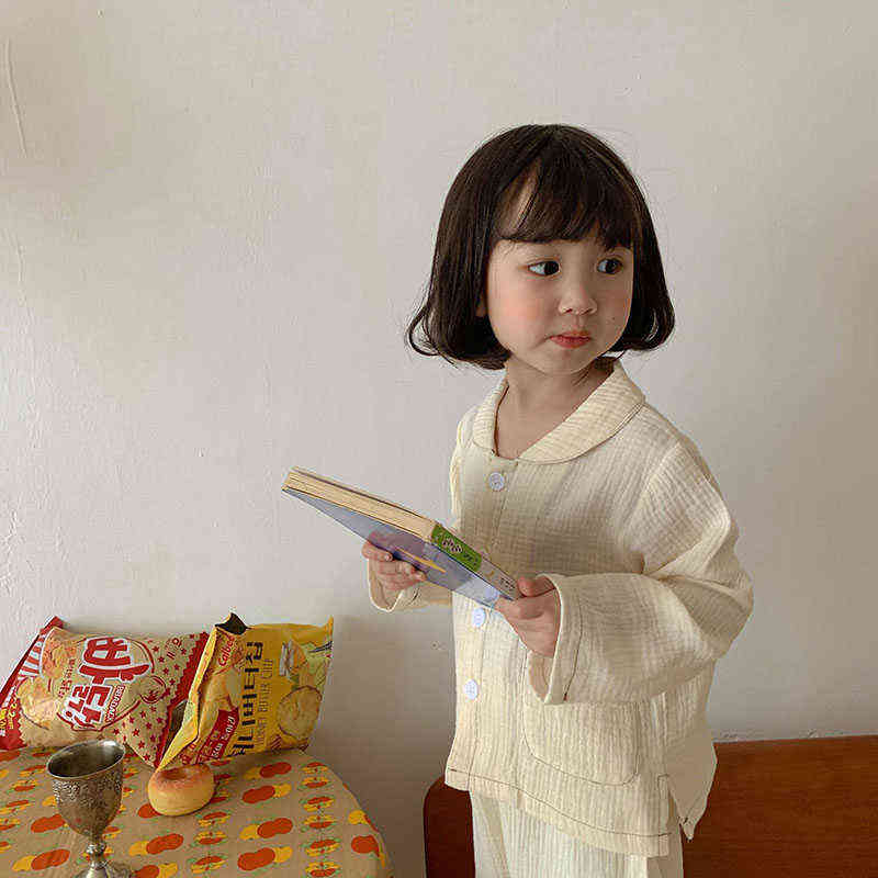 Autumn Kids Pajamas Dot Girls Sleepwear Casual Nightclothes for Brothers and Sisters Linen 211130