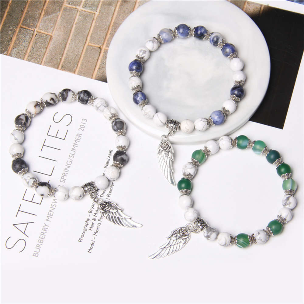 Fashion simple natural stone green stripe agate white pine wing Bracelet Beads, Golden;silver
Fashion simple natural stone green stripe agate white pine wing Bracelet Beads, Golden;silver