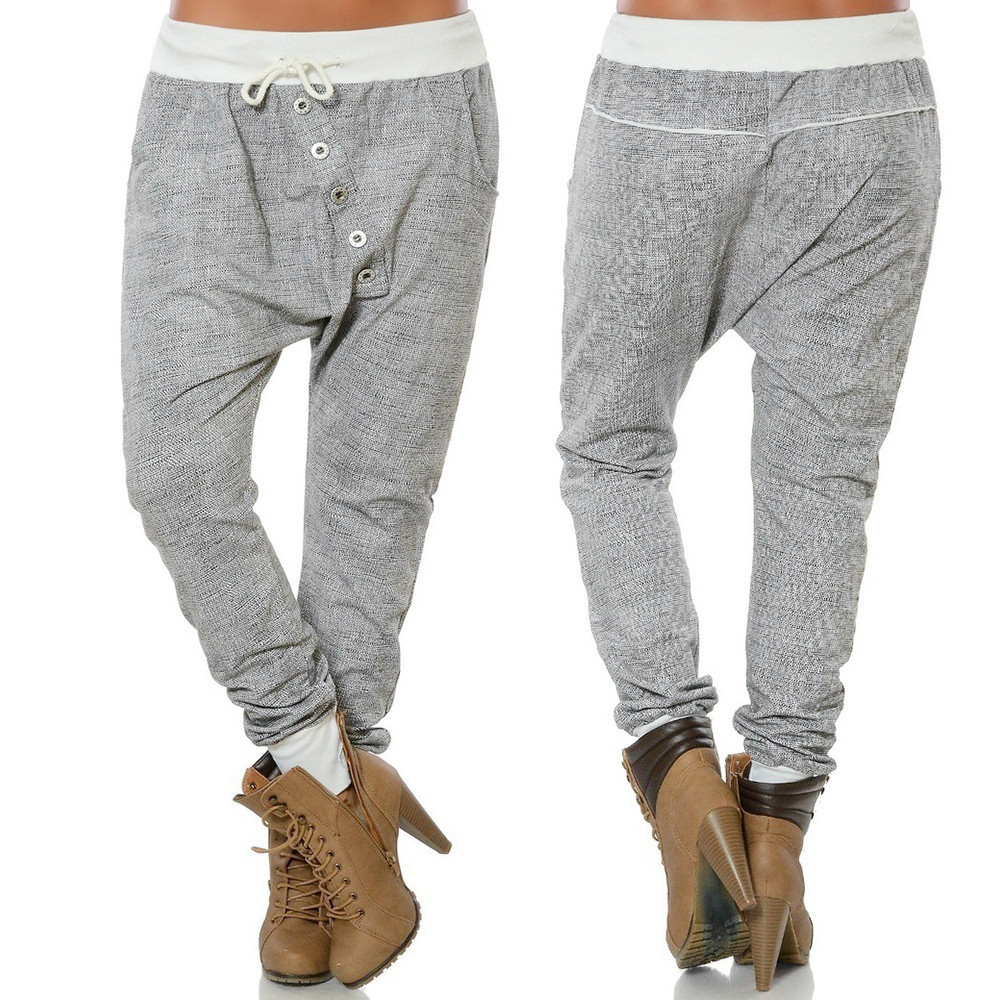 JAYCOSIN Fashion Girlfriend Women Hipsters Harem Pants Bloomers Baggy Pants Trousers Loose Wash Dark Drawstring Button Elastic 201012