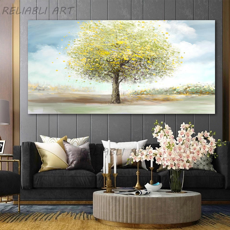 Oil Painting Printed On Canvas Rich Tree Poster Home Decor Colorful Wall Art For Living Room Modern Life Tree Golden Room Decor