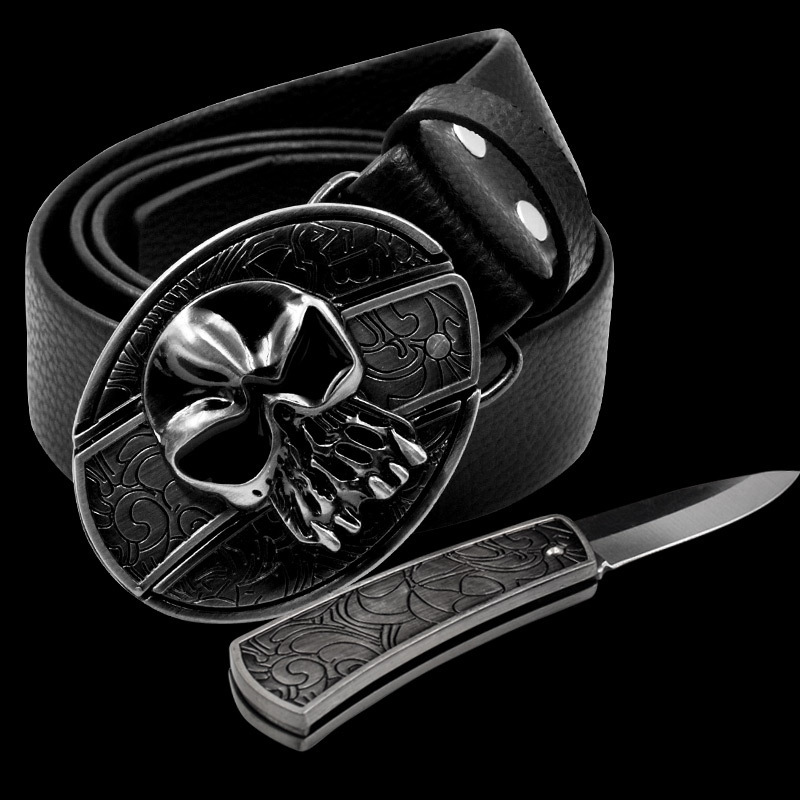 Men039s Leather Personalized Smooth Buckle Defensive Belt Knife Fashion Punk Button, Black
Men039s Leather Personalized Smooth Buckle Defensive Belt Knife Fashion Punk Button, Black