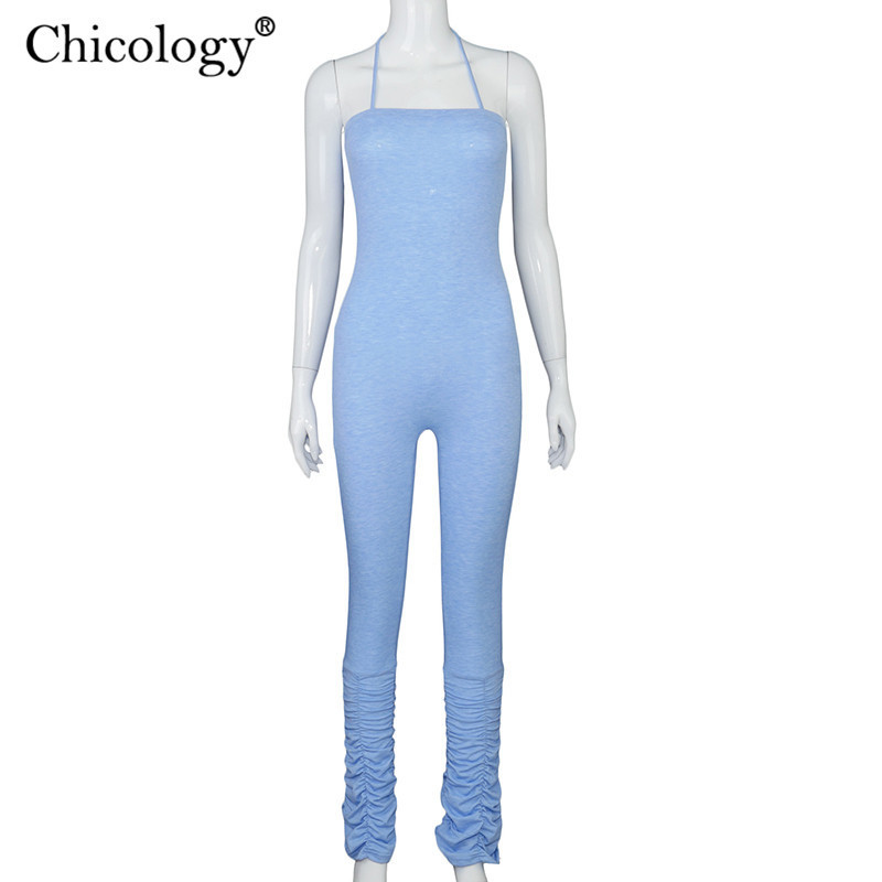 Chicology Stacked Pants Halter Jumpsuit Bodycon Sexy Club Jump Suit Women Winter Fall Clothes Birthday Fashion Streetwear 201007