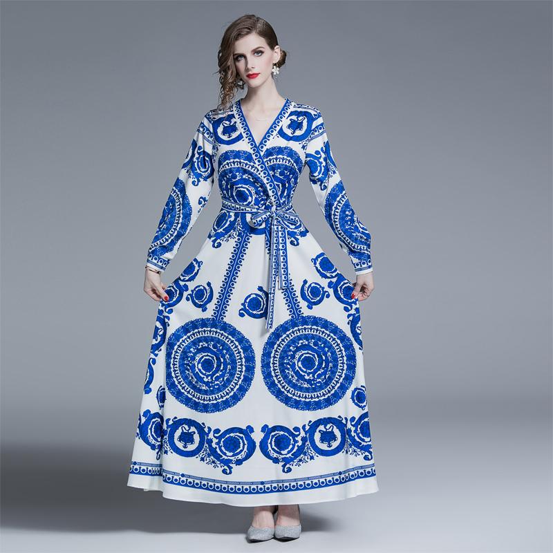 Casual Dresses JSXDHK Women Spring Autumn A-line Vintage Long Swing Vestidos V-neck Tie Plus Size Blue White Porcelain Print Dress
Casual Dresses JSXDHK Women Spring Autumn A-line Vintage Long Swing Vestidos V-neck Tie Plus Size Blue White Porcelain Print Dress