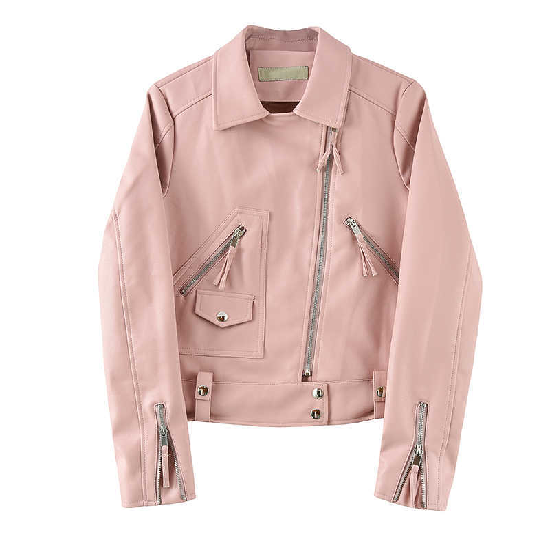 LY VAREY LIN Autumn Women Casual Faux Leather Jackets Turn Down Collar Zippers Rivet Biker Coats Slim Black Streetwear 210526