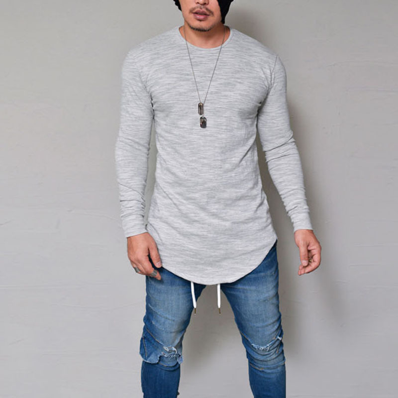Mens Long Sleeve Hipster Hip Hop Basic Henley T Shirt for Men Swag Curve Hem Slim Fit Cotton Stretchy Pullover13336166071433