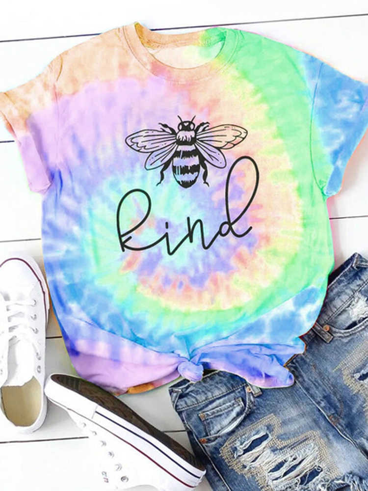 Tshirt Women Bee Kind Graphic Tee Cute Cartoon Top Female Clothes Spring Summer Kawaii Girls Streetwear Aesthetic Tye Die Shirt X0628