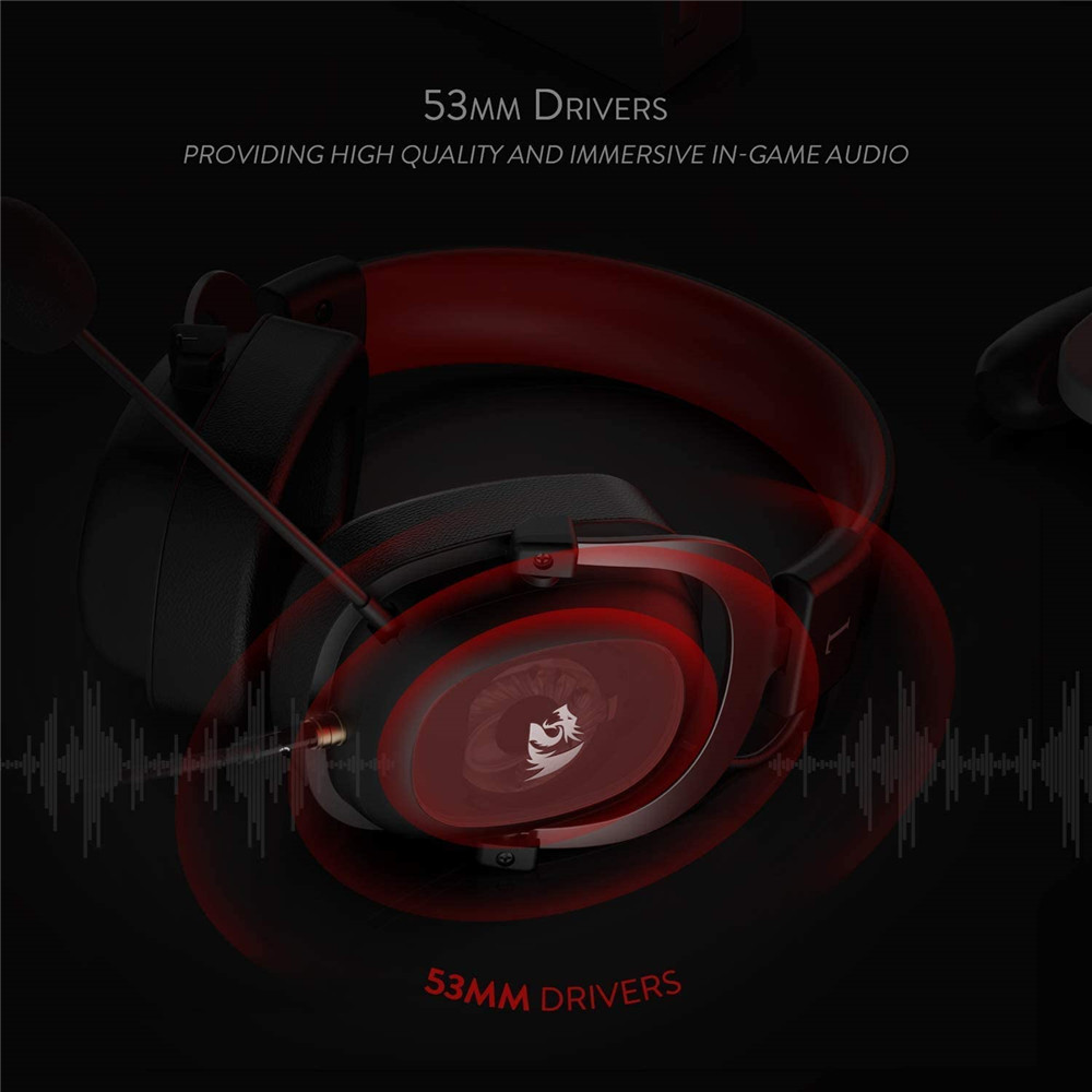 REDRAGON H510 Zeus Cable Game Headphones 7.1 surround sound memory foam ear cushion, detachable microphone headphones, for PC, PS4/3 and Xbo