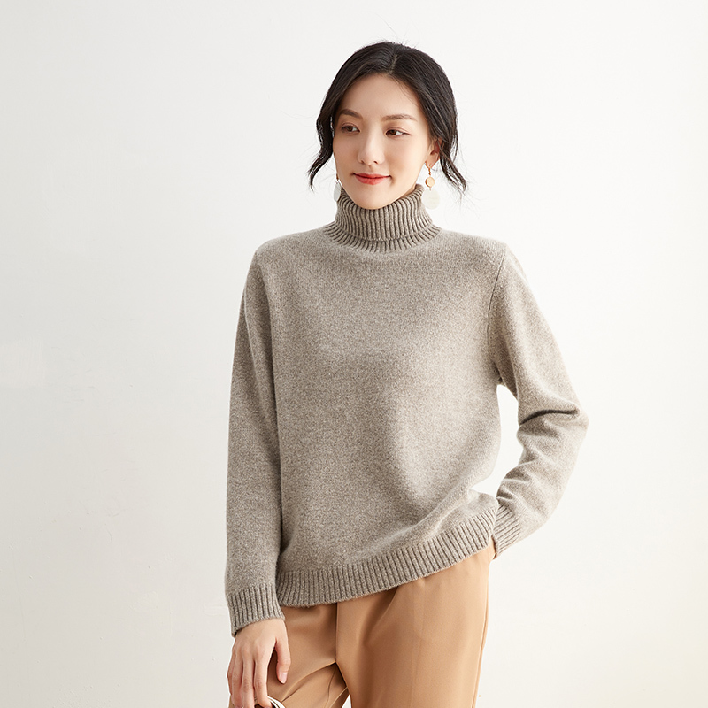 Sweater women's new high lapel pullover pure color loose wild knitting Wool base warm cashmere turtleneck sweater large size 210218