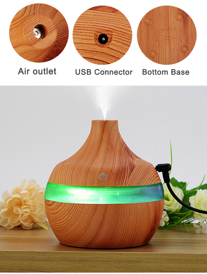 300ml Essential Oil Diffuser Ultra humidifier USB Electric Wood Grain Cool Mist Diffusers air purifiers with 7 LED color light