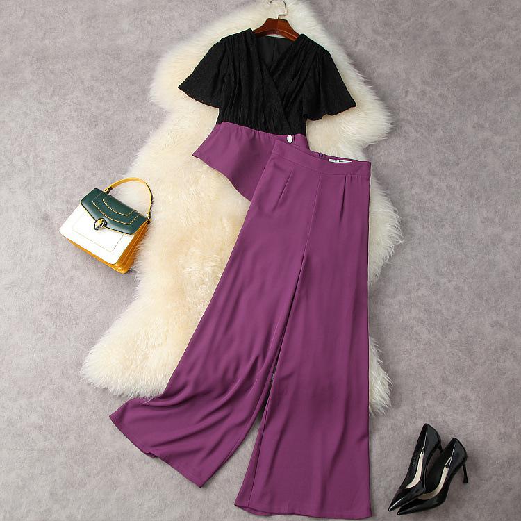 Women' Two Piece Pants Europe And The United States Clothing Summer 2021 Short Sleeved V-neck Lace Shirt Wide-legged Fashion Suit, Black
Women' Two Piece Pants Europe And The United States Clothing Summer 2021 Short Sleeved V-neck Lace Shirt Wide-legged Fashion Suit, Black