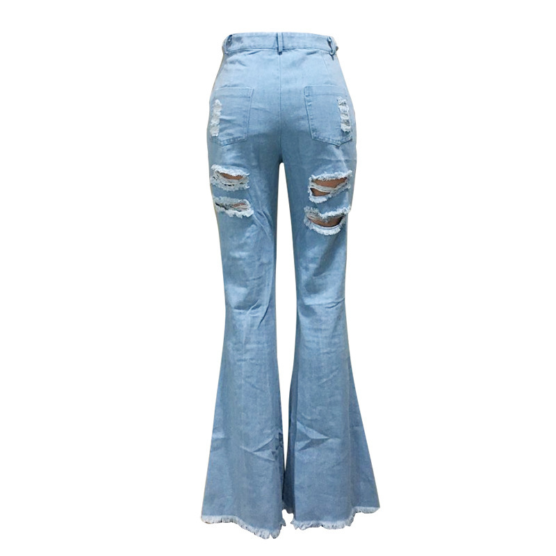 Summer Denim Pants Women Retro Solid Sexy Hole Jeans Ripped Flare Trousers Street Skinny High Waist Lady Pants GL8342 210222