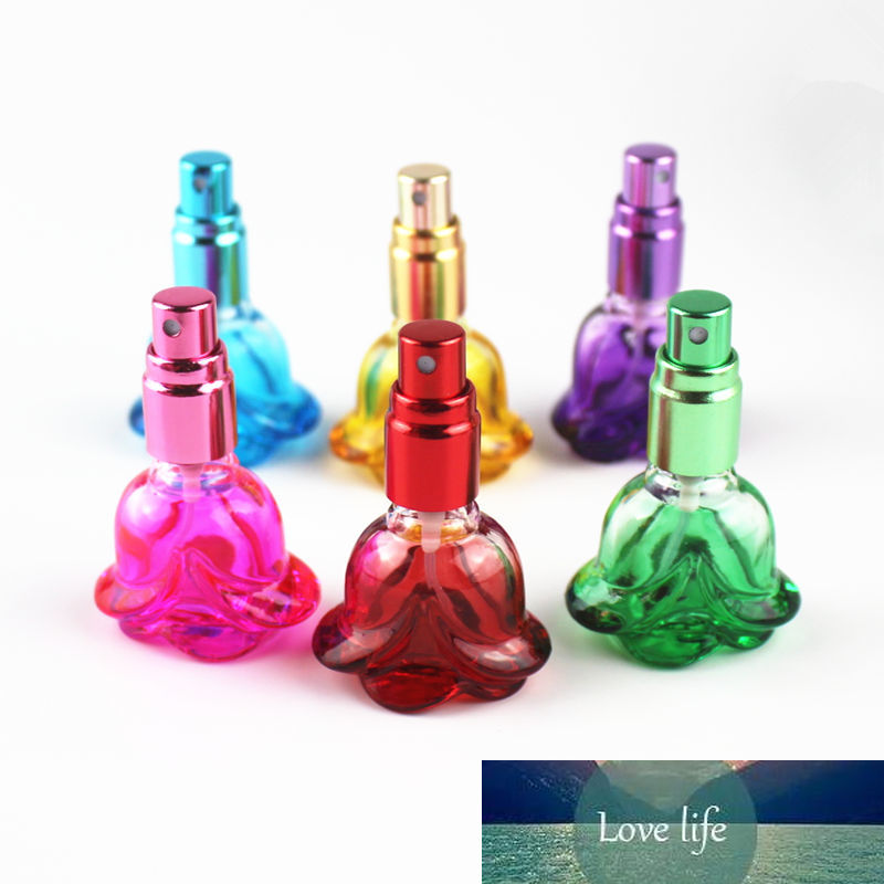 20pcs/lot 6ml Mini Colorful Rose Shaped Glass Perfume Bottle Parfum Fragrance Cosmetic Packaging Refillable Glass Vials