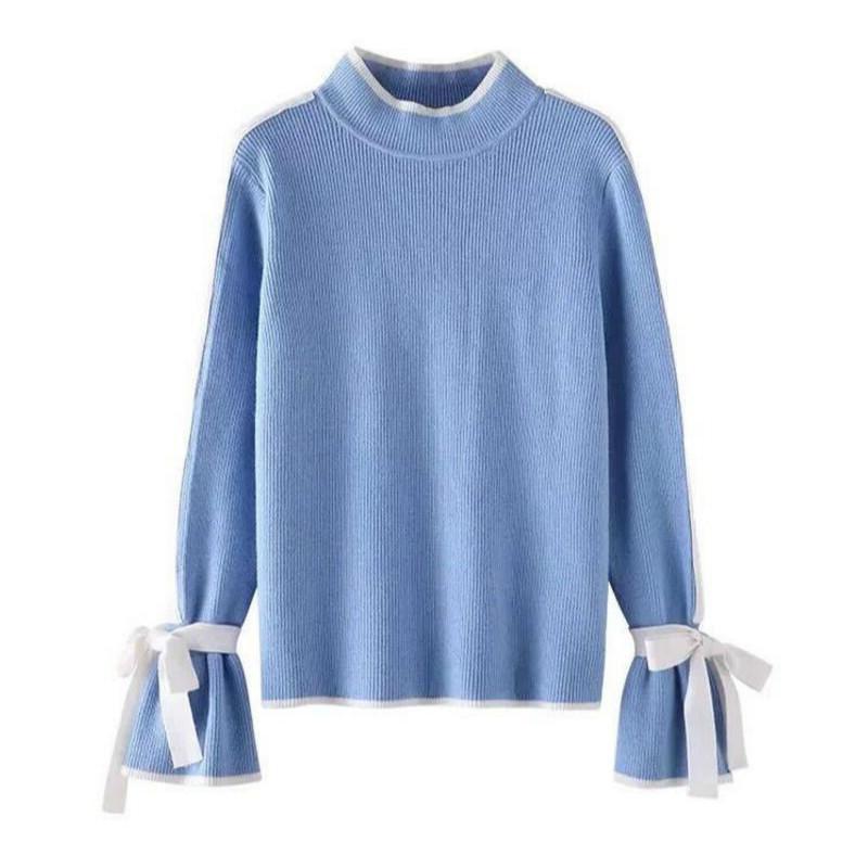 Women's Sweaters Blue Half High Neck Sweater Spring And Autumn 2021 Splicing Color Matching Languid Pullover Straight Tube Type 
Women's Sweaters Blue Half High Neck Sweater Spring And Autumn 2021 Splicing Color Matching Languid Pullover Straight Tube Type