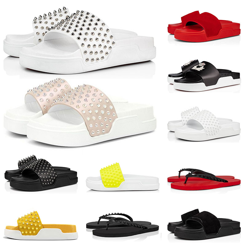 2021 Summer Loubi Flip Flats Red Bottom Men Sandals Slides Studs Sandals Trendy Fashion Boy Outdoor Beach Flip Flops EU38-46, Tem #18
2021 Summer Loubi Flip Flats Red Bottom Men Sandals Slides Studs Sandals Trendy Fashion Boy Outdoor Beach Flip Flops EU38-46, Tem #18
