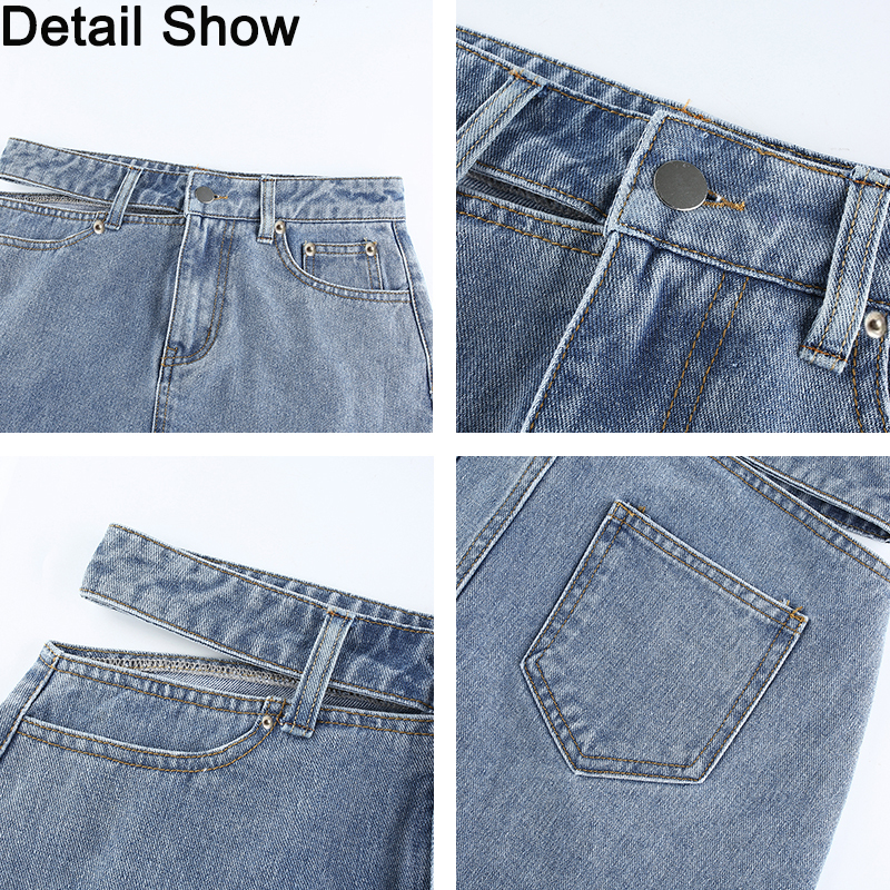 Rapwriter Hollow Out Sexy High-Waisted Skirts Women Slim Harajuku Vintage Denim Skirt Pocket Streetwear Pencil Skirts Mini Saias 210306
