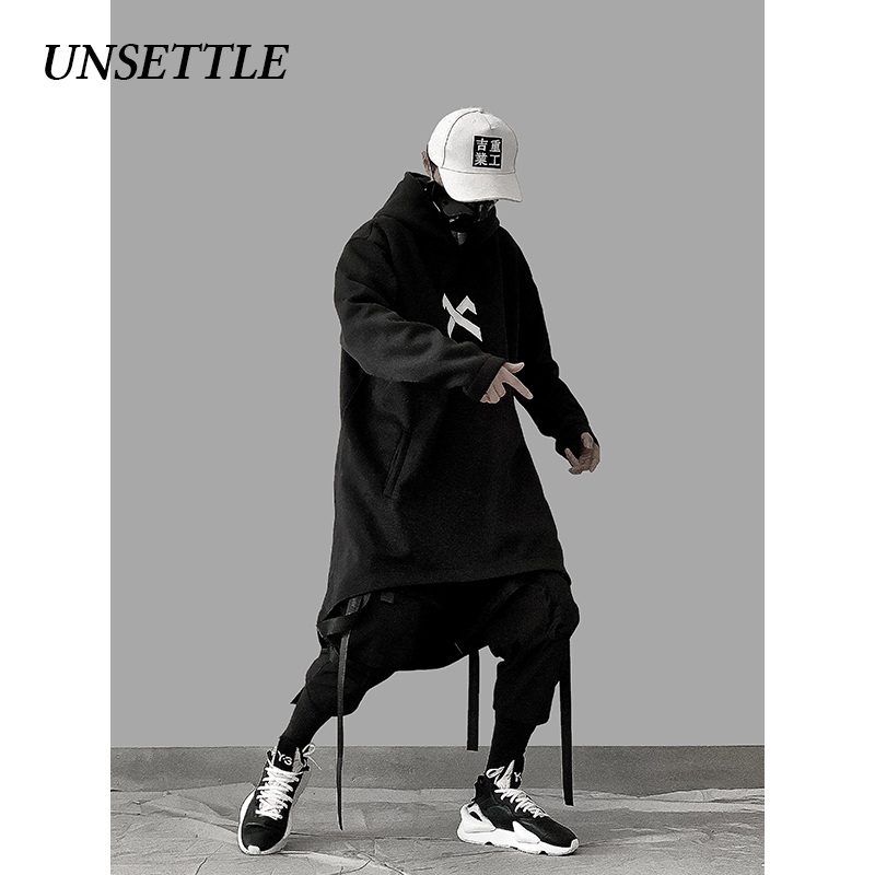 Autumn Japanese Sweatshirt Mens Oversized Hoodies Long Cloak Hip Hop Gothic Outwear Streetwear Coat Harajuku Male Tops 201127